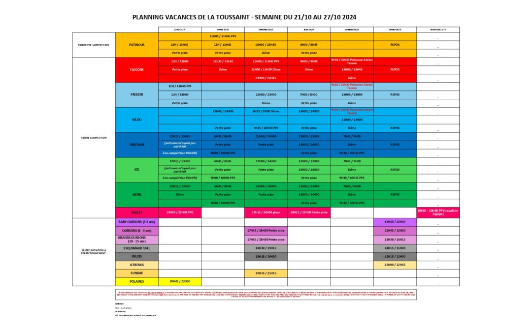 Planning Vacances Toussaint 2024